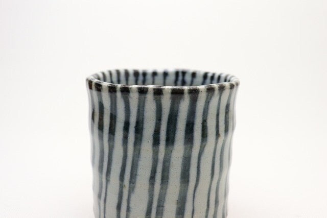 Tokusa Stripe White Mino-yaki Yunomi by Kimura - Japanese Teacup