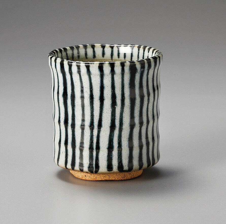 Tokusa Stripe White Mino-yaki Yunomi by Kimura - Japanese Teacup