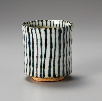 Tokusa Stripe White Mino-yaki Yunomi by Kimura - Japanese Teacup