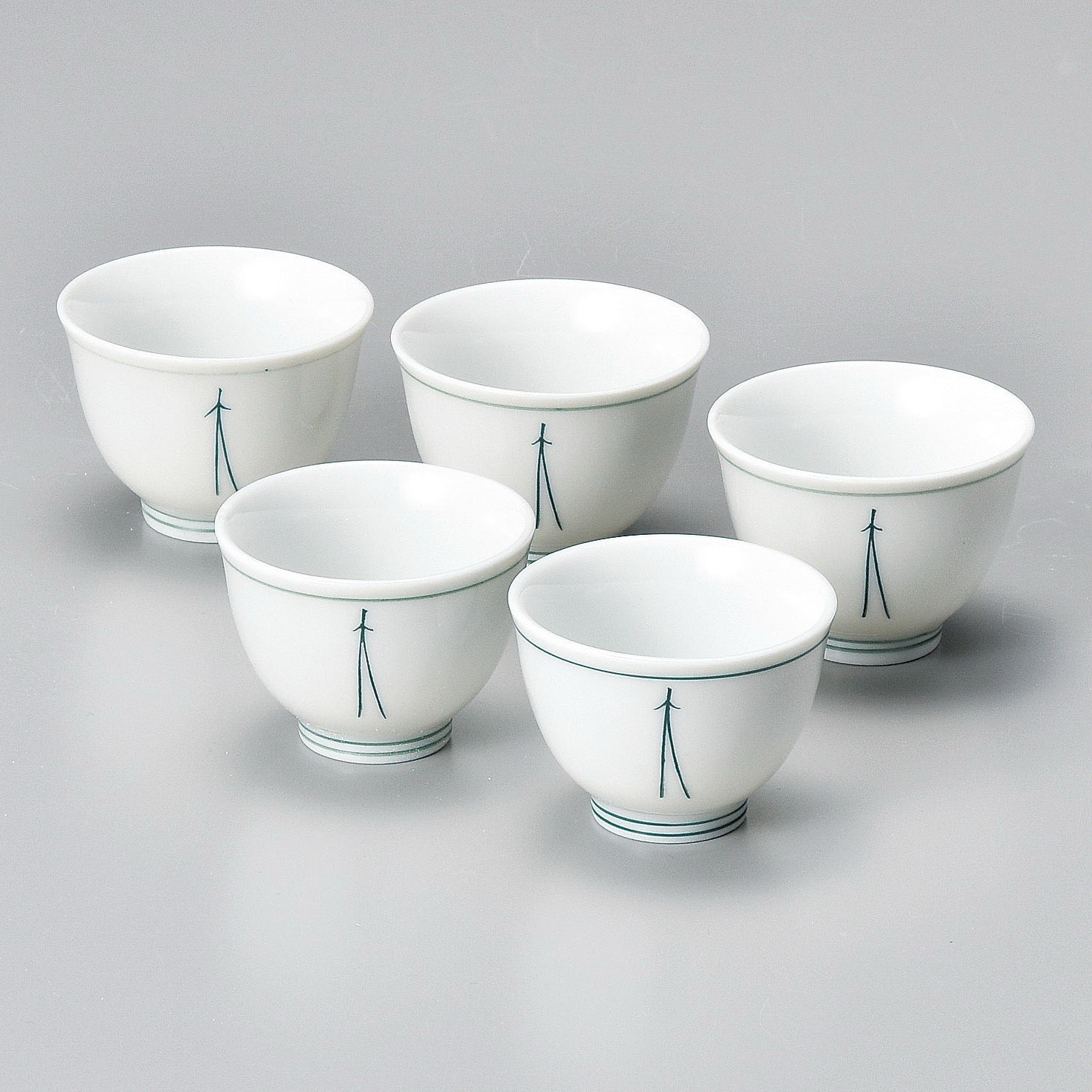 Japanese Teacup - White Porcelain Pine Needle Mino-yaki Yunomi - Set of Five