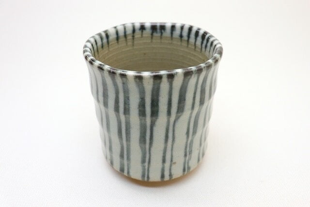 Tokusa Stripe White Mino-yaki Yunomi by Kimura - Japanese Teacup