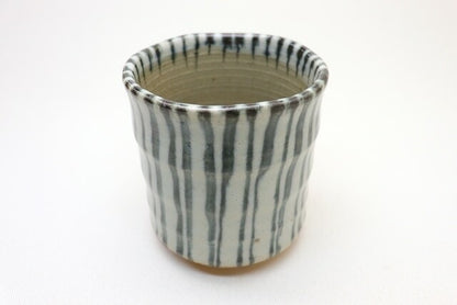 Tokusa Stripe White Mino-yaki Yunomi by Kimura - Japanese Teacup