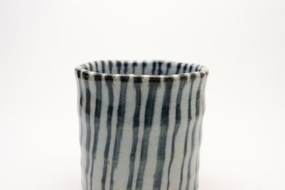 Tokusa Stripe White Mino-yaki Yunomi by Kimura - Japanese Teacup