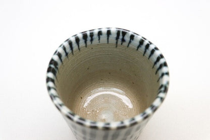 Tokusa Stripe White Mino-yaki Yunomi by Kimura - Japanese Teacup